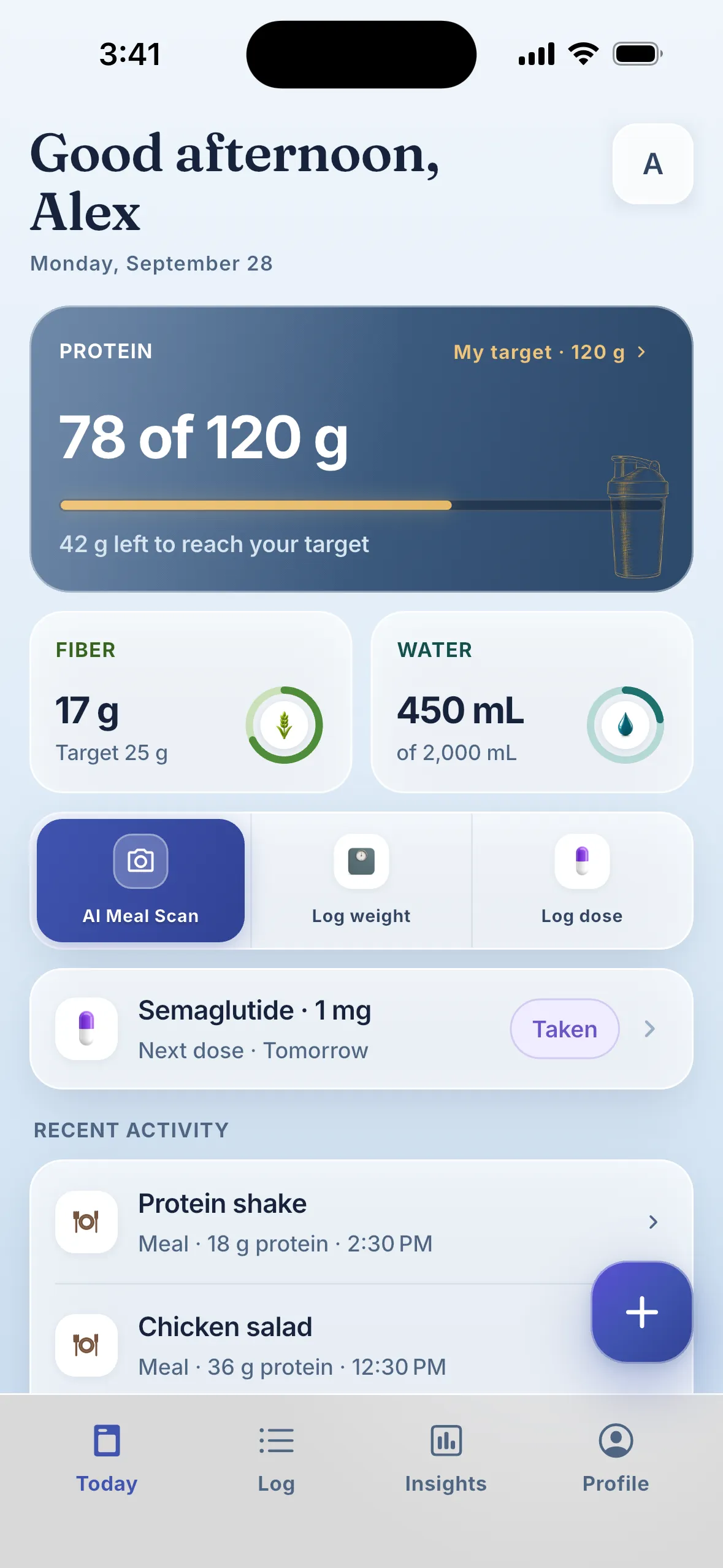 Pepbite Today screen showing today's protein progress